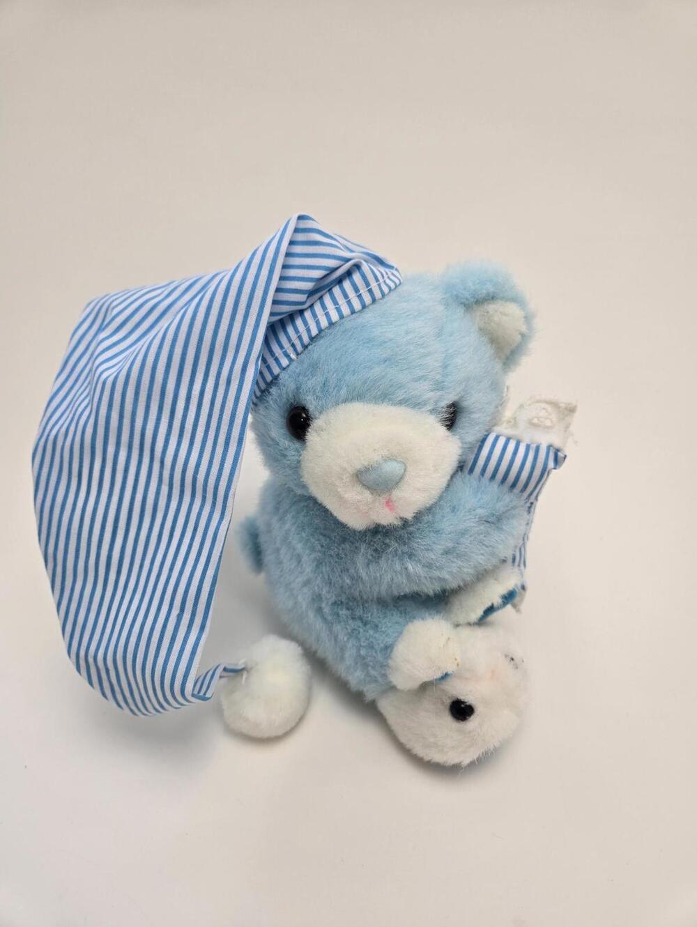Creature Comforts Night Time Blue Bear Wearing Nightcap Pillow Slippers(5 inch)